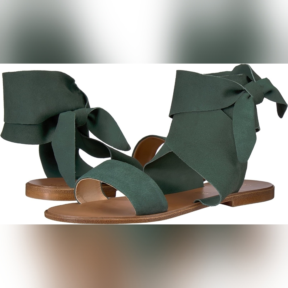 Seychelles Anthropologie Cruisin Ankle Wrap Flat Sandal Suede Sz 8.5 Green